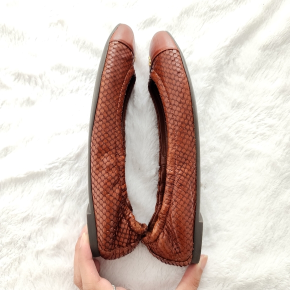 Tory Burch dark brown tan snakeskin leather ballet flat shoes size 6.5 - Picture 6 of 8